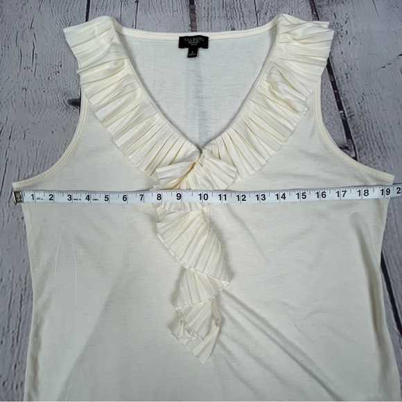 TALBOTS women's soft beige pleated ruffled neckline tank top, size L Petite - Picture 8 of 10